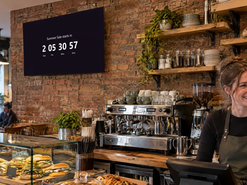 Countdown widget on a café screen