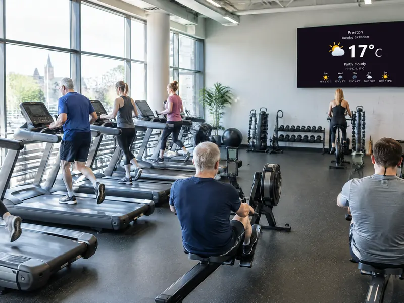 Gym floor screen in a leisure centre
