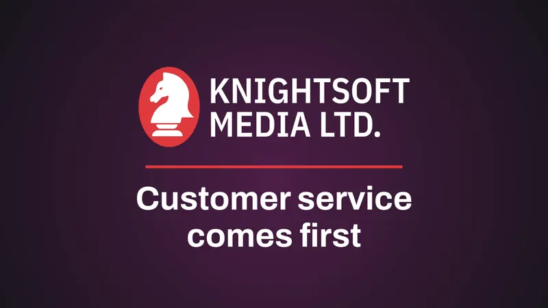 Knightsoft Media logo ident: customer service comes first