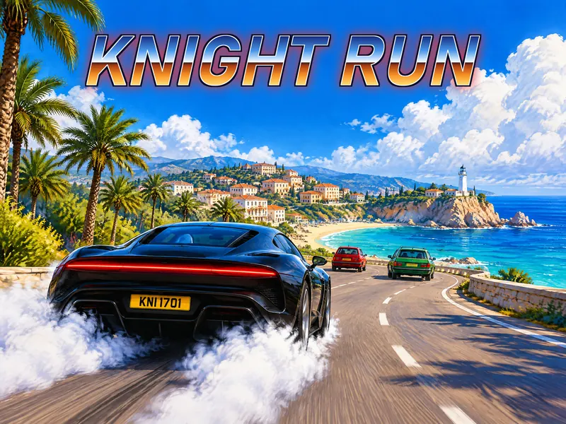 Knight Run box art: a black supercar racing along a sunny Riviera coast road