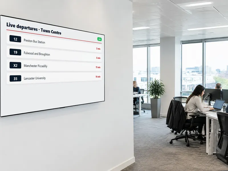 Screen showing live information on a wall