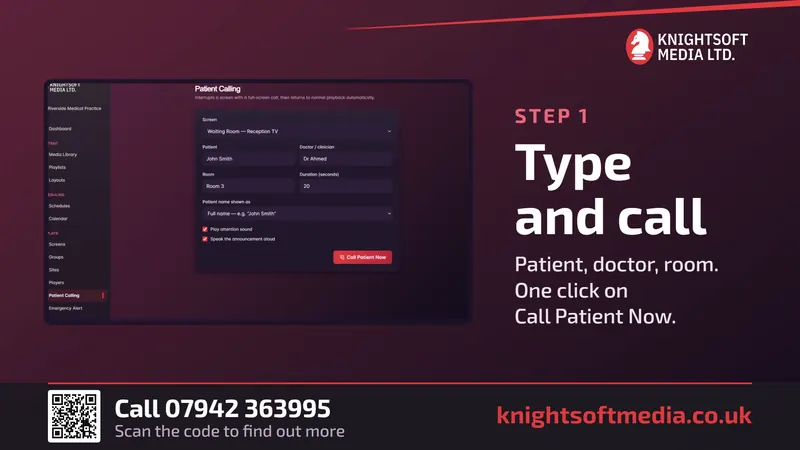 Step one of the patient calling demo: type and call