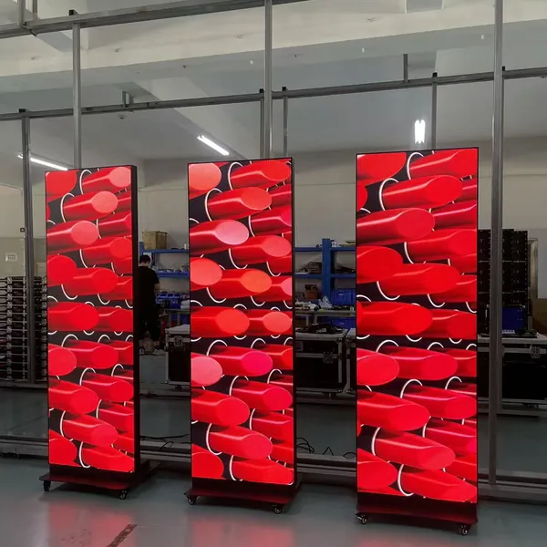 Three free-standing LED poster screens