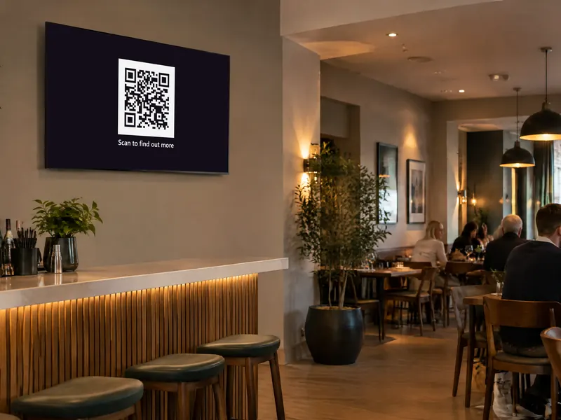 Restaurant screen with a QR code