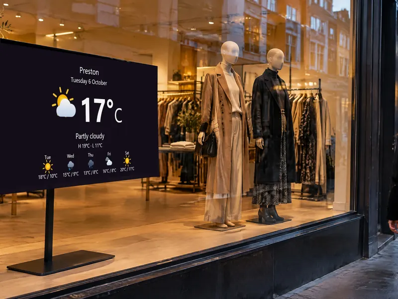 Weather widget on a shop-window screen