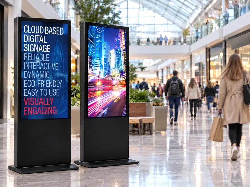Two totems in a shopping centre