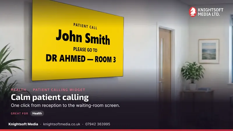 A patient calling screen in a GP waiting room